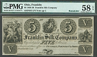 Franklin, Ohio The Franklin Silk Company, $5 Remainder, vChCU, PMG58-EPQ